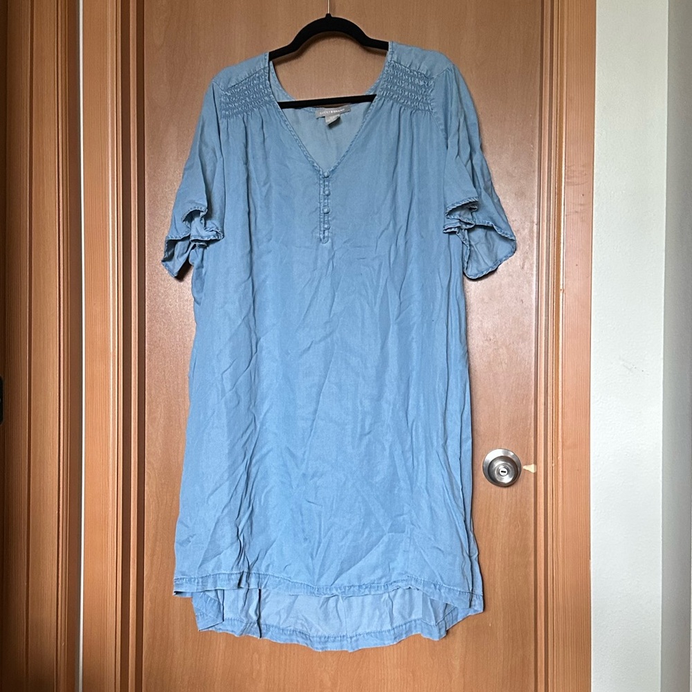 Lucky Brand Blue Short Sleeve Ruffled Mini Dress